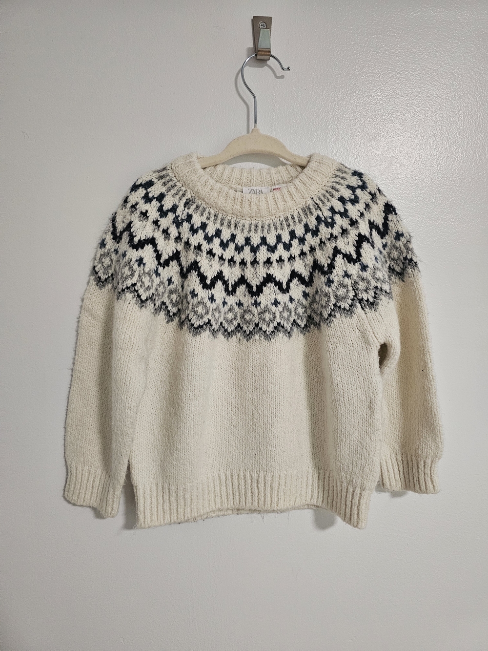 🧸2/20$ Zara 2-3T Cozy Ivory Fair Isle Knit Sweater Boy Toddler